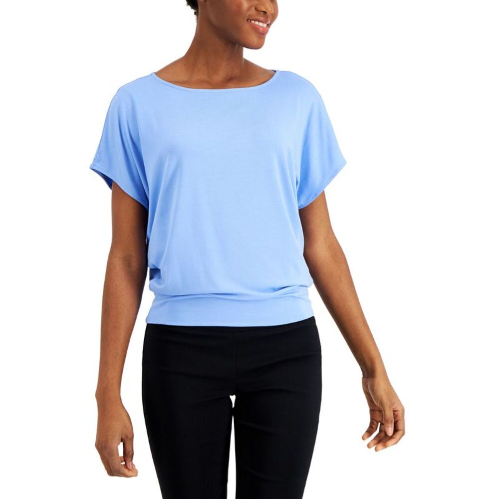 Alfani Printed Banded Hem Boat Neck Top